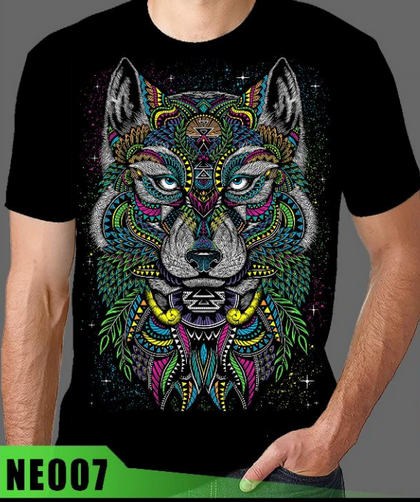 Neon Men T-shirt Wolf Head